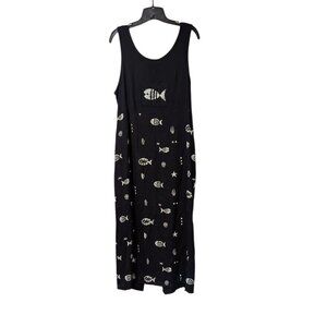 Dress Barn Vintage 90s Black Fish  Sleeveless Tie Back Maxi Dress Sz 14